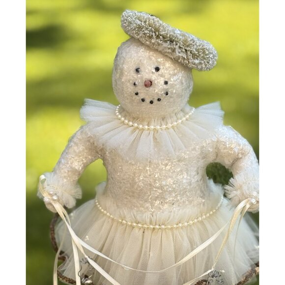 Bethany Lowe Snowman Christmas Snow Lady Tutu Pearls Holding Bell Garland 16” - Picture 2 of 13